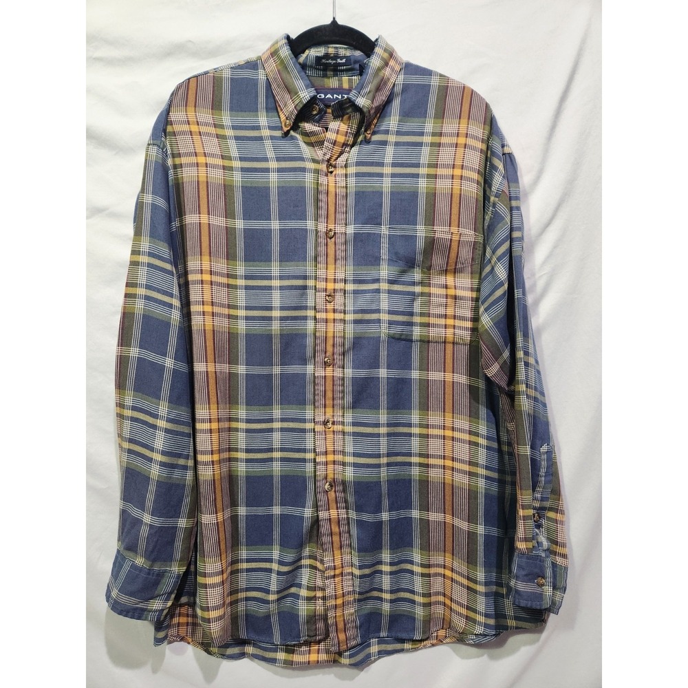 GANT Heritage Twill Long Button Shirt Burgundy Blue Green Gold Cotton Poly LRG‎